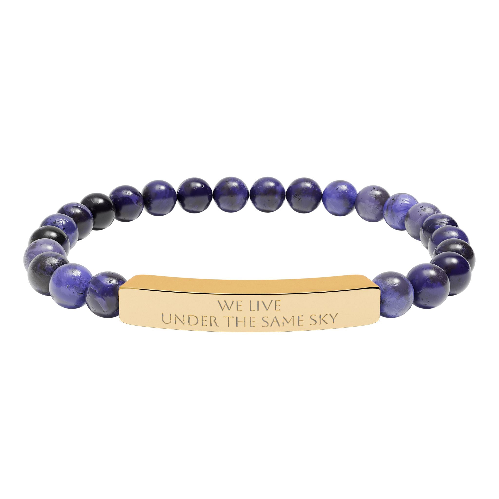 We Live Under the Same Sky – Engraved Bar Natural Stone Bracelet