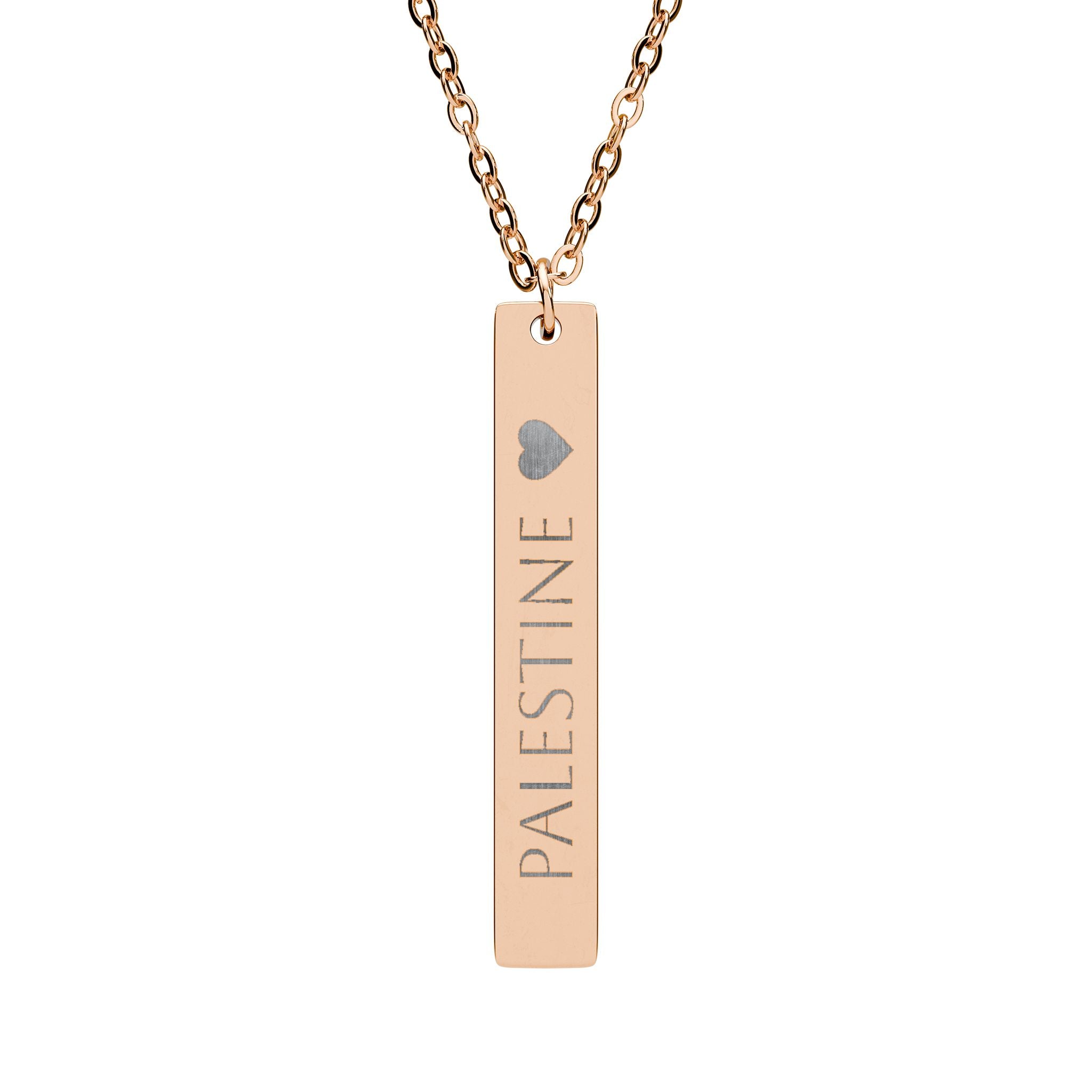 Palestine Engraved Vertical Bar Necklace — Sterling Silver Memorial Pendant