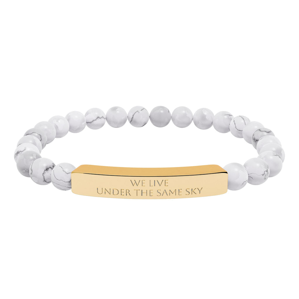 We Live Under the Same Sky – Engraved Bar Natural Stone Bracelet