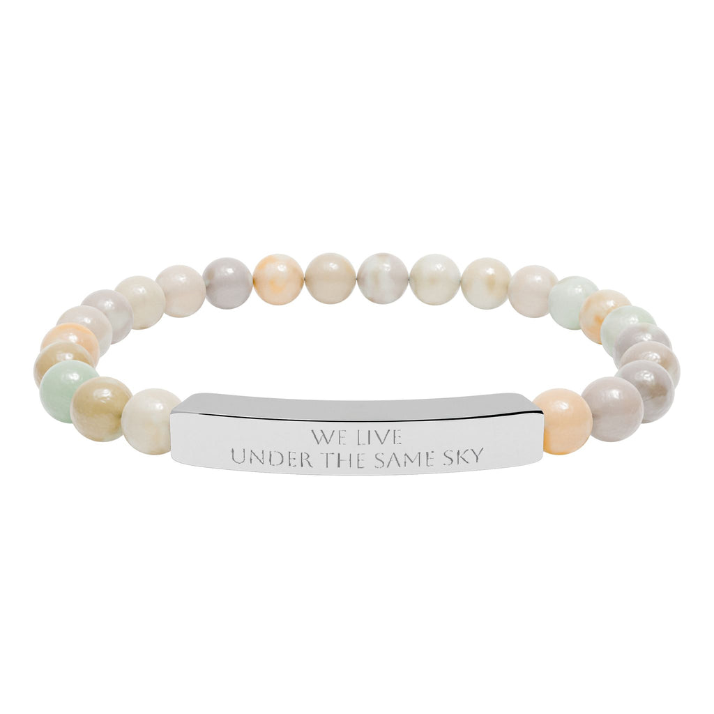 We Live Under the Same Sky – Engraved Bar Natural Stone Bracelet