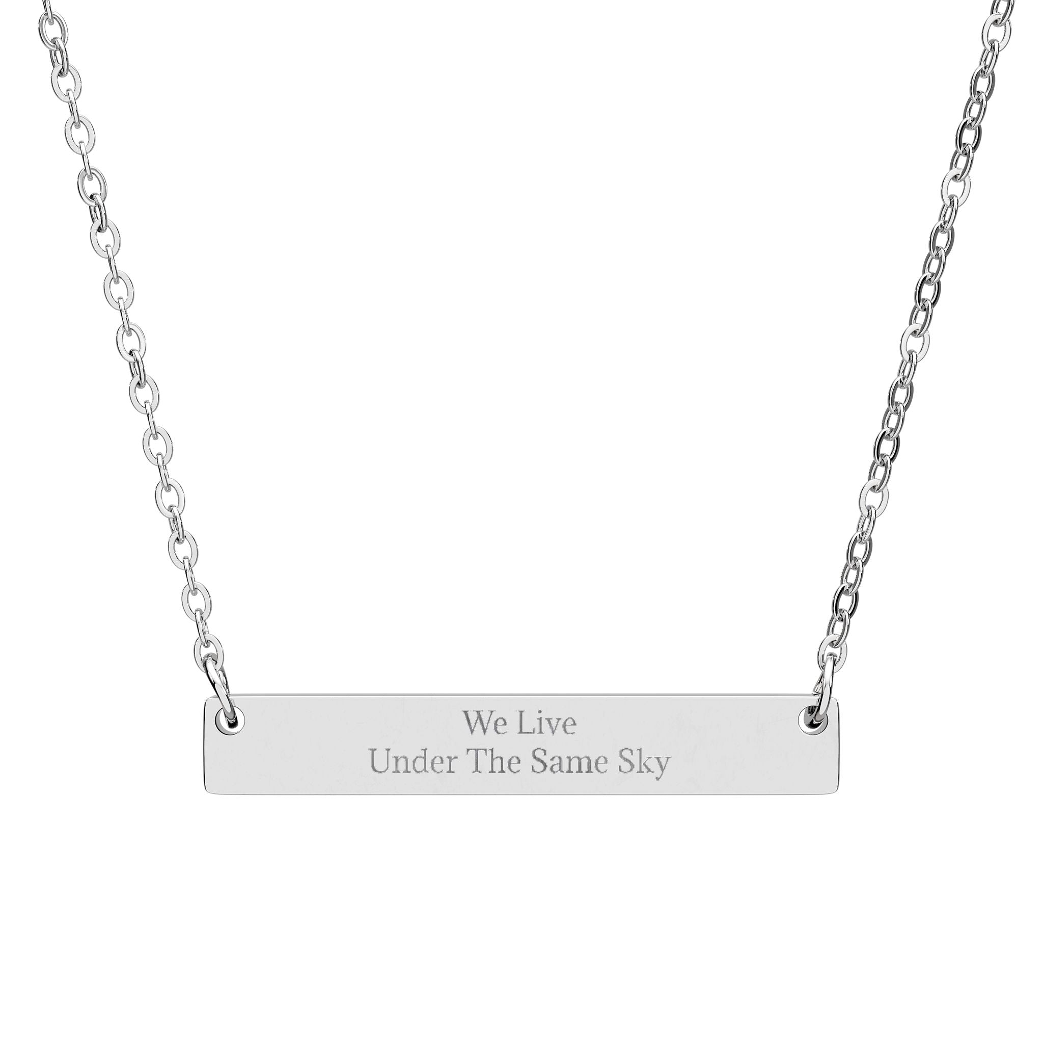 We Live Under the Same Sky – Engraved Horizontal Bar Necklace (Sterling Silver)
