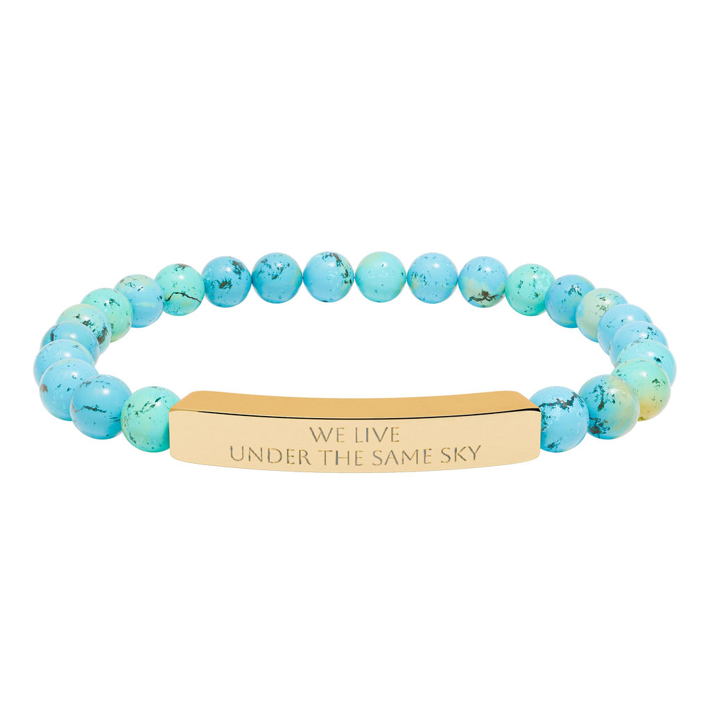 We Live Under the Same Sky – Engraved Bar Natural Stone Bracelet