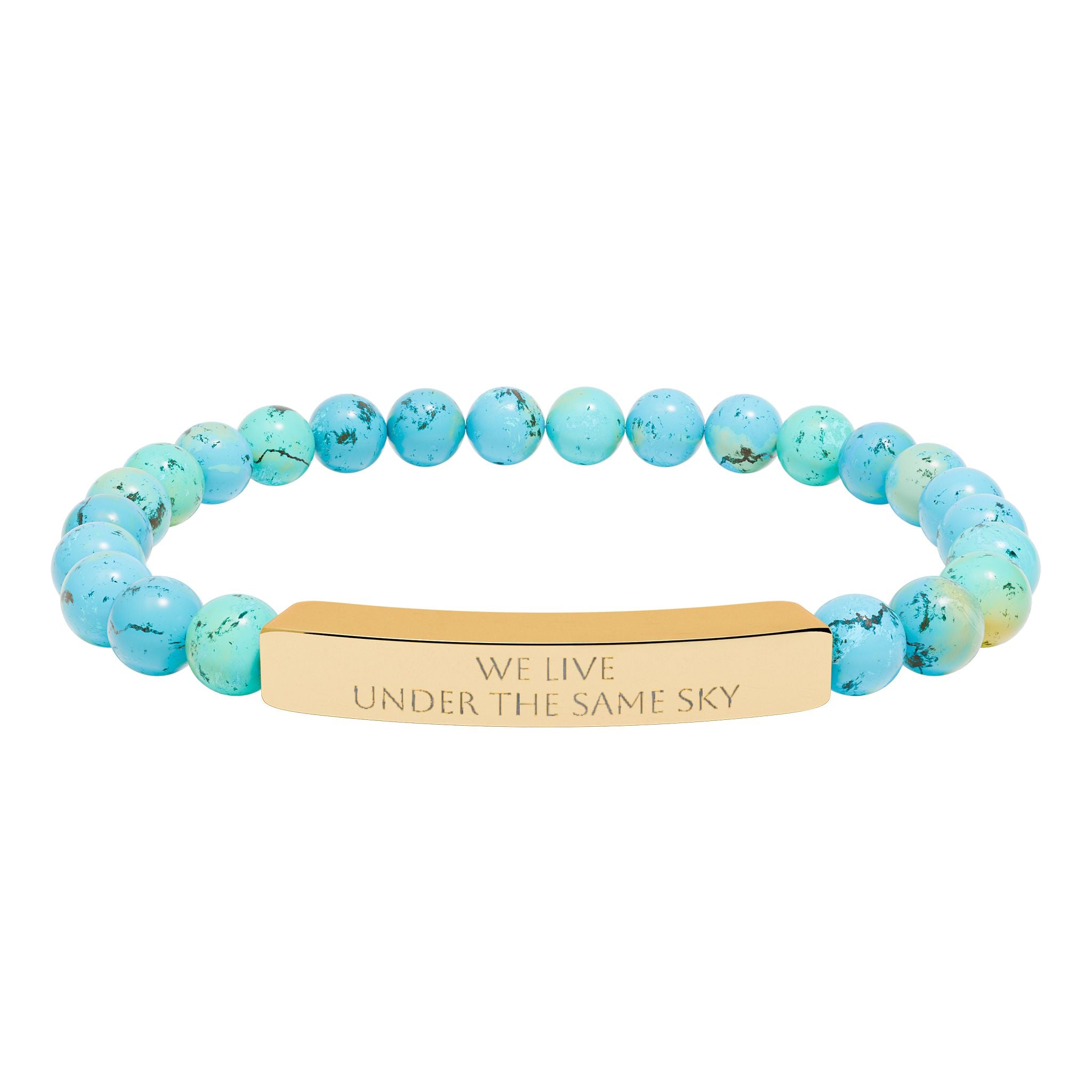 We Live Under the Same Sky – Engraved Bar Natural Stone Bracelet