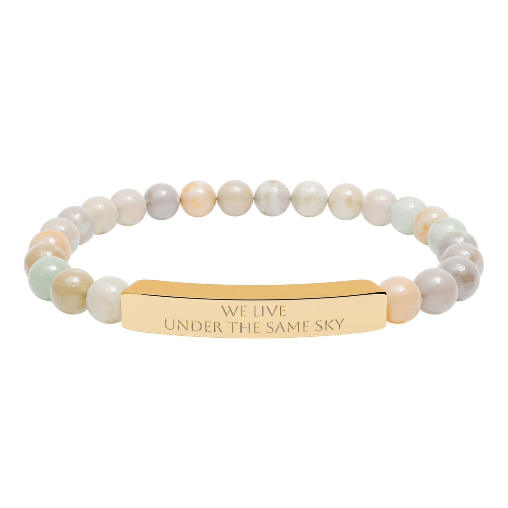 We Live Under the Same Sky – Engraved Bar Natural Stone Bracelet