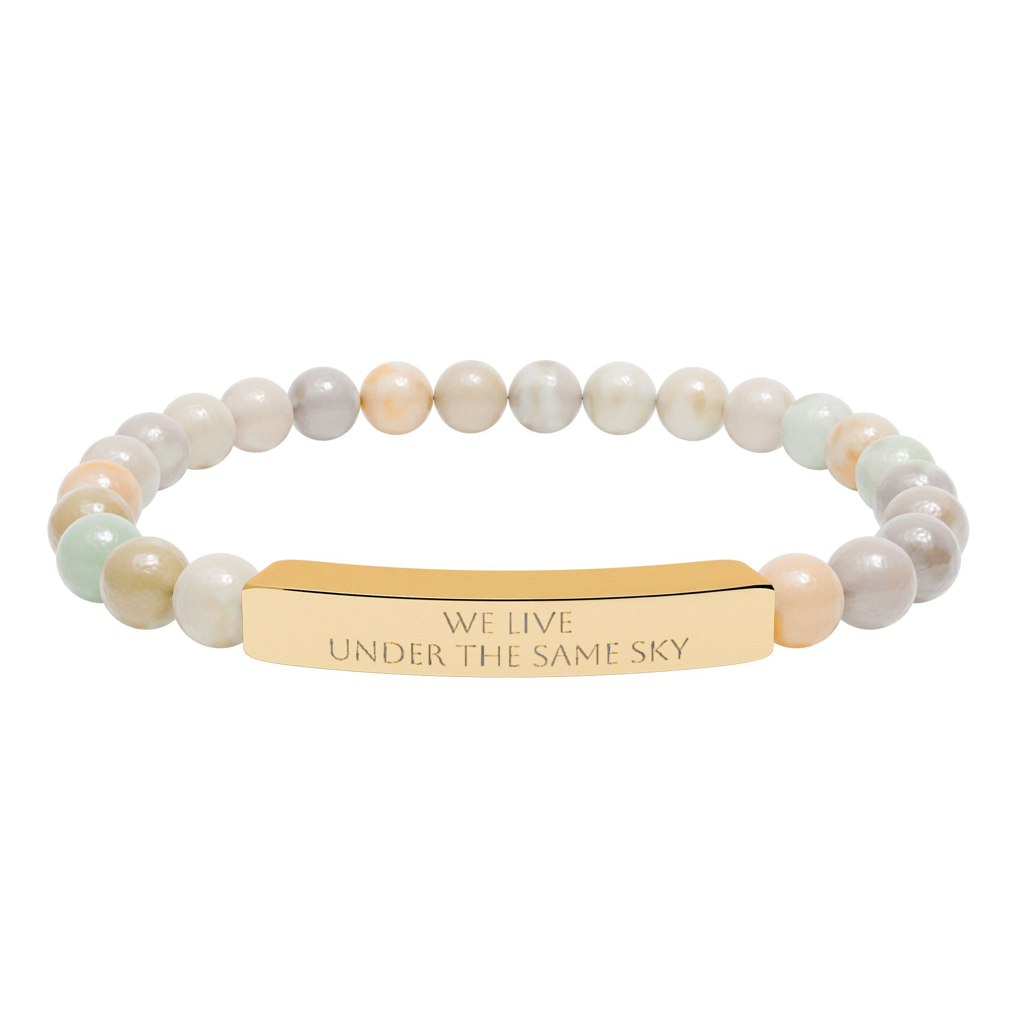 We Live Under the Same Sky – Engraved Bar Natural Stone Bracelet