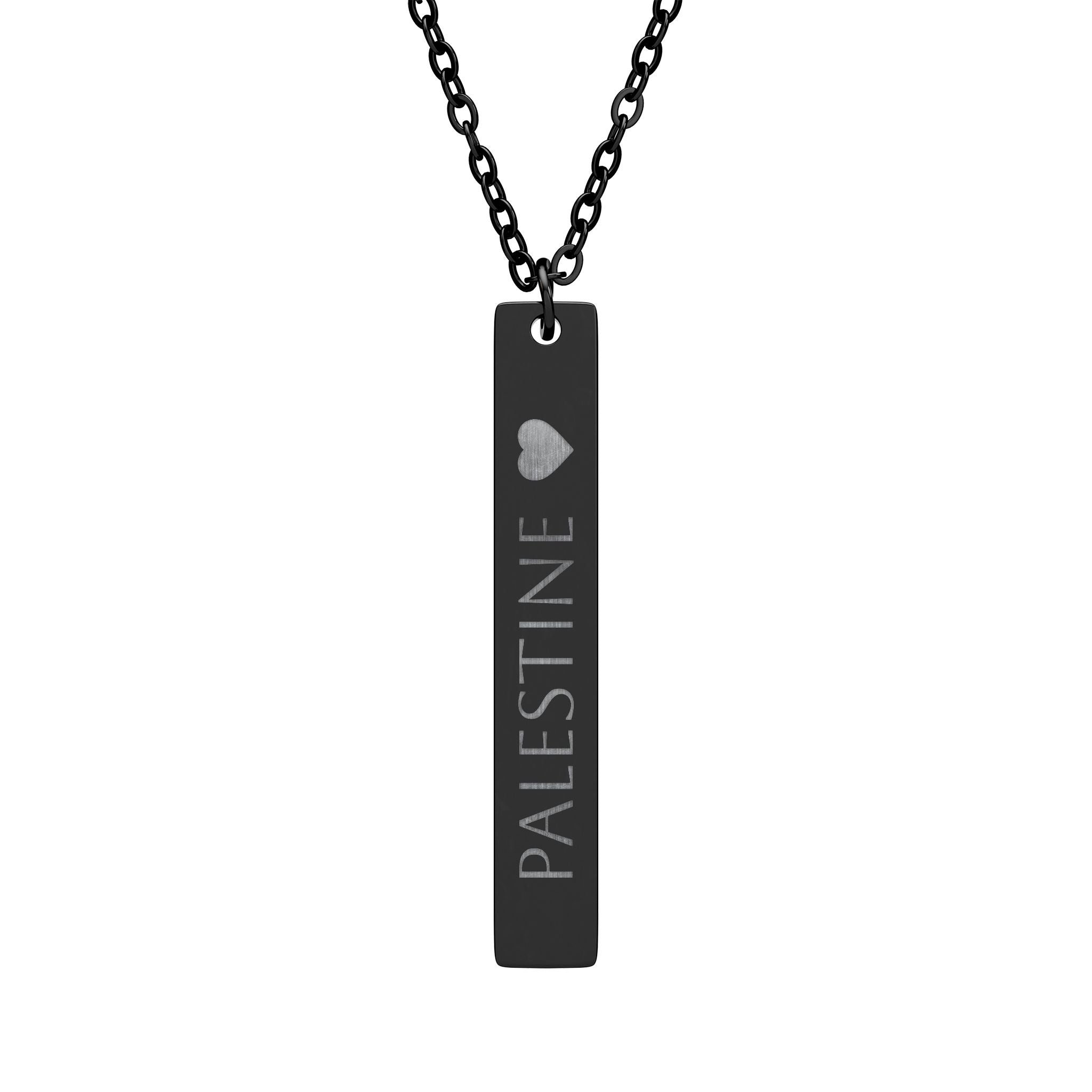 Palestine Engraved Vertical Bar Necklace — Sterling Silver Memorial Pendant