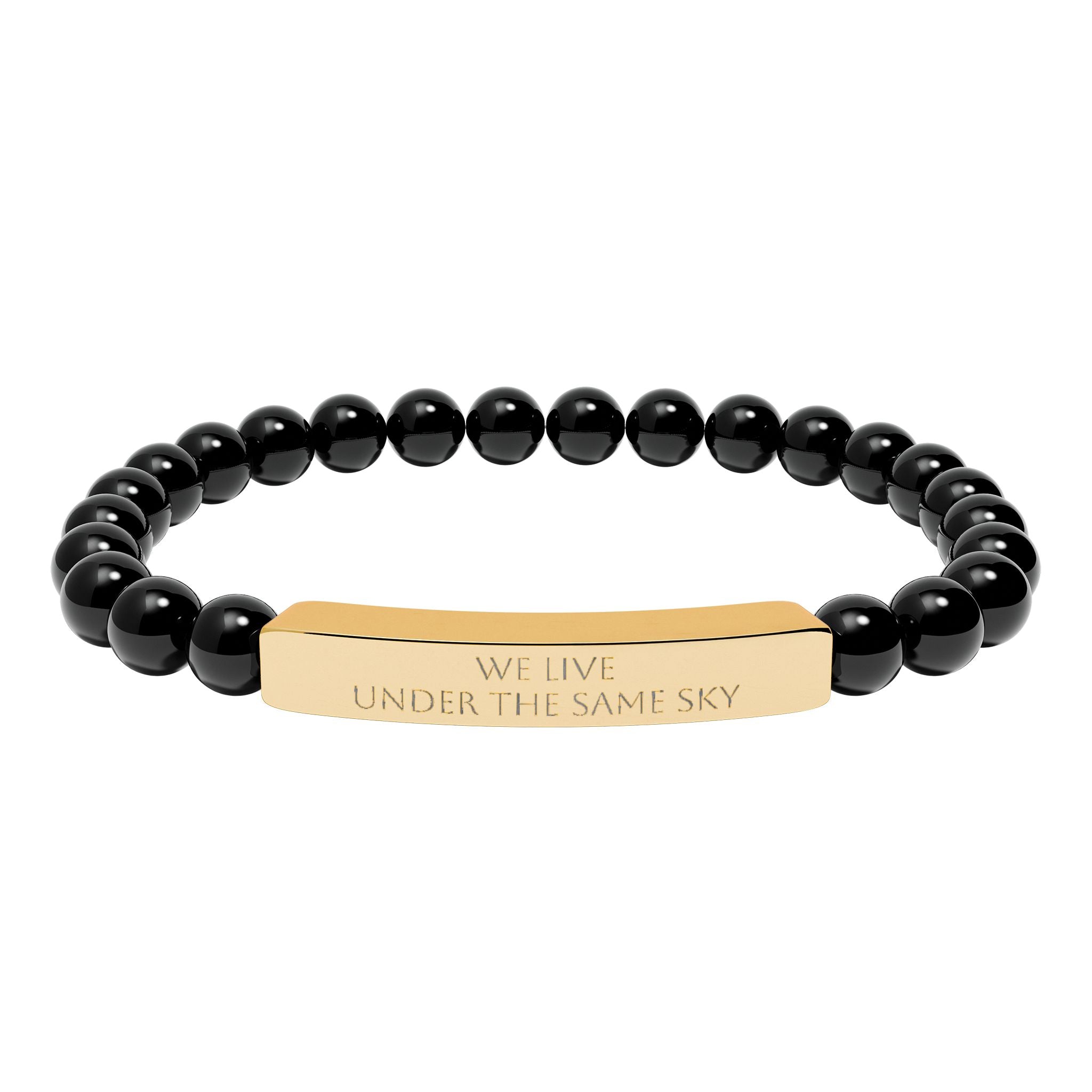 We Live Under the Same Sky – Engraved Bar Natural Stone Bracelet