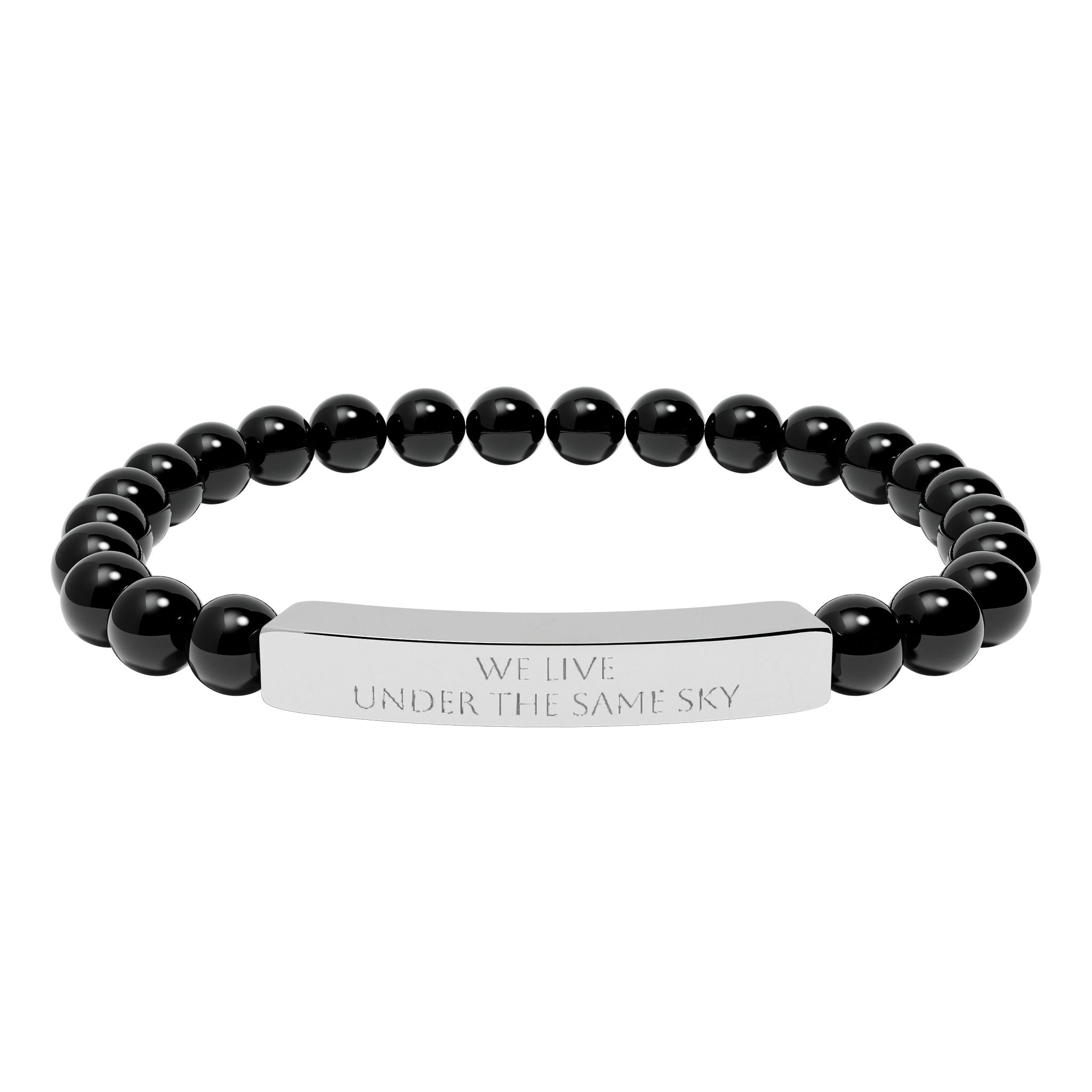 We Live Under the Same Sky – Engraved Bar Natural Stone Bracelet
