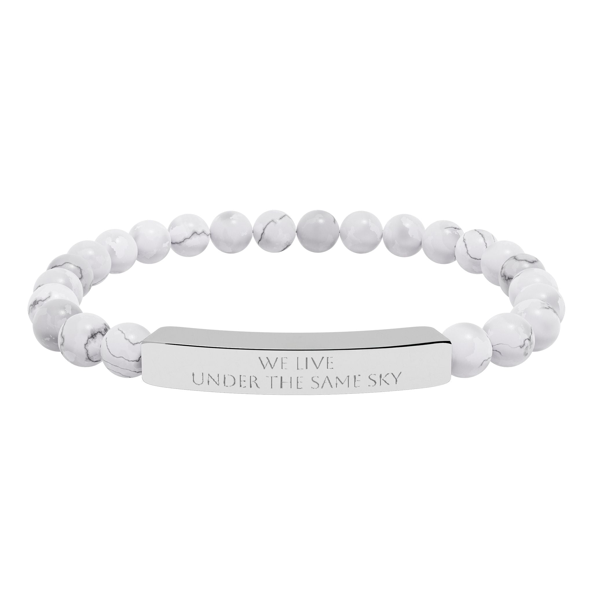 We Live Under the Same Sky – Engraved Bar Natural Stone Bracelet
