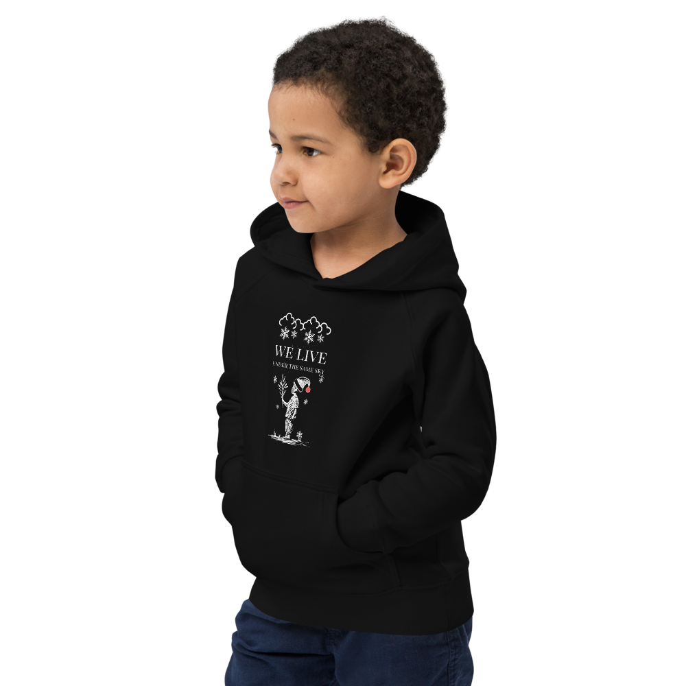 Kids eco Christmas hoodie: We Live Under The Same Sky