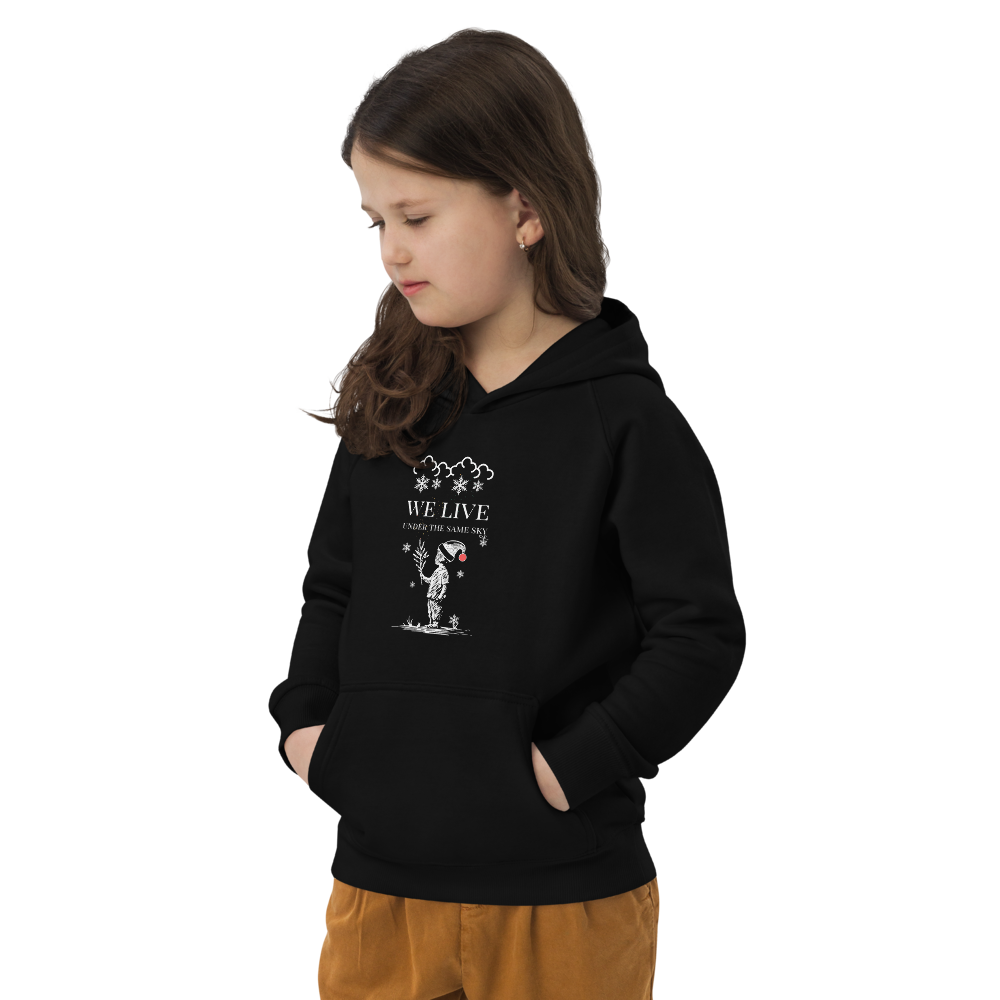 Kids eco Christmas hoodie: We Live Under The Same Sky