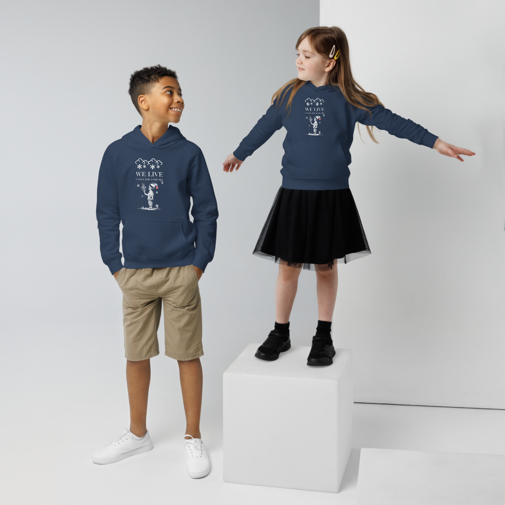 Kids eco Christmas hoodie: We Live Under The Same Sky